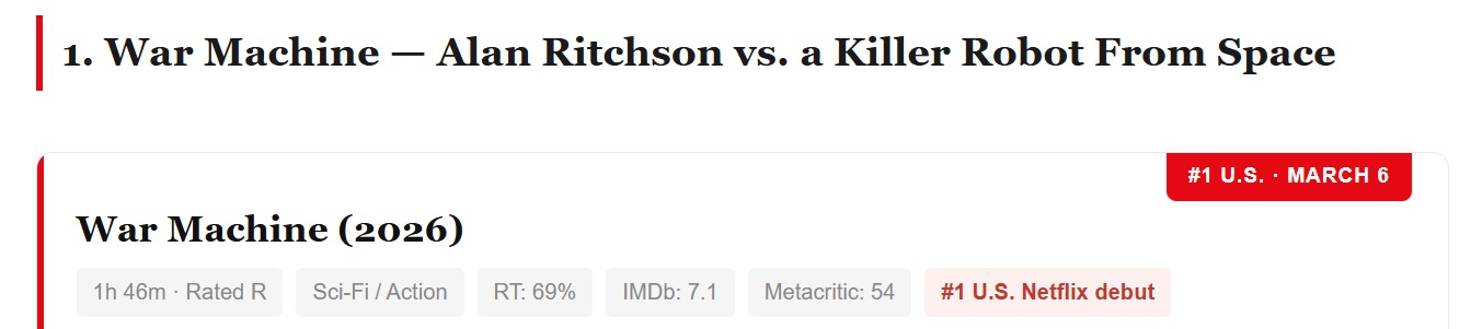 War Machine — Alan Ritchson vs. a Killer Robot From Space