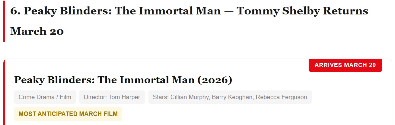 Peaky Blinders: The Immortal Man — Tommy Shelby Returns March 20