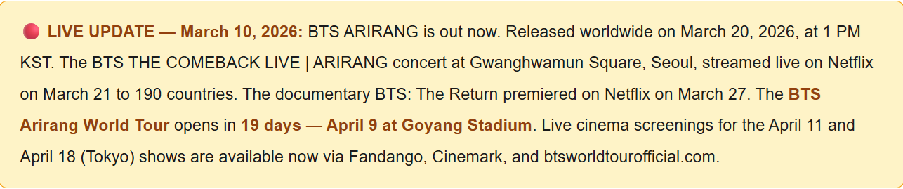 BTS Arirang World Tour