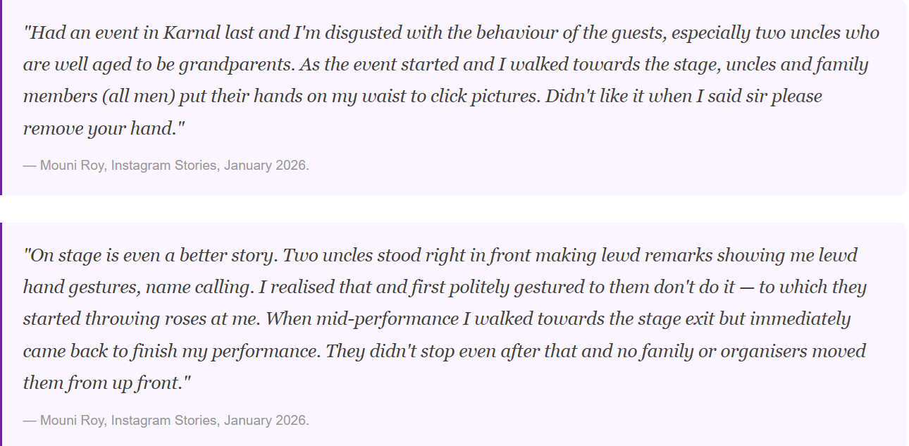 Mouni Roy Karnal harassment