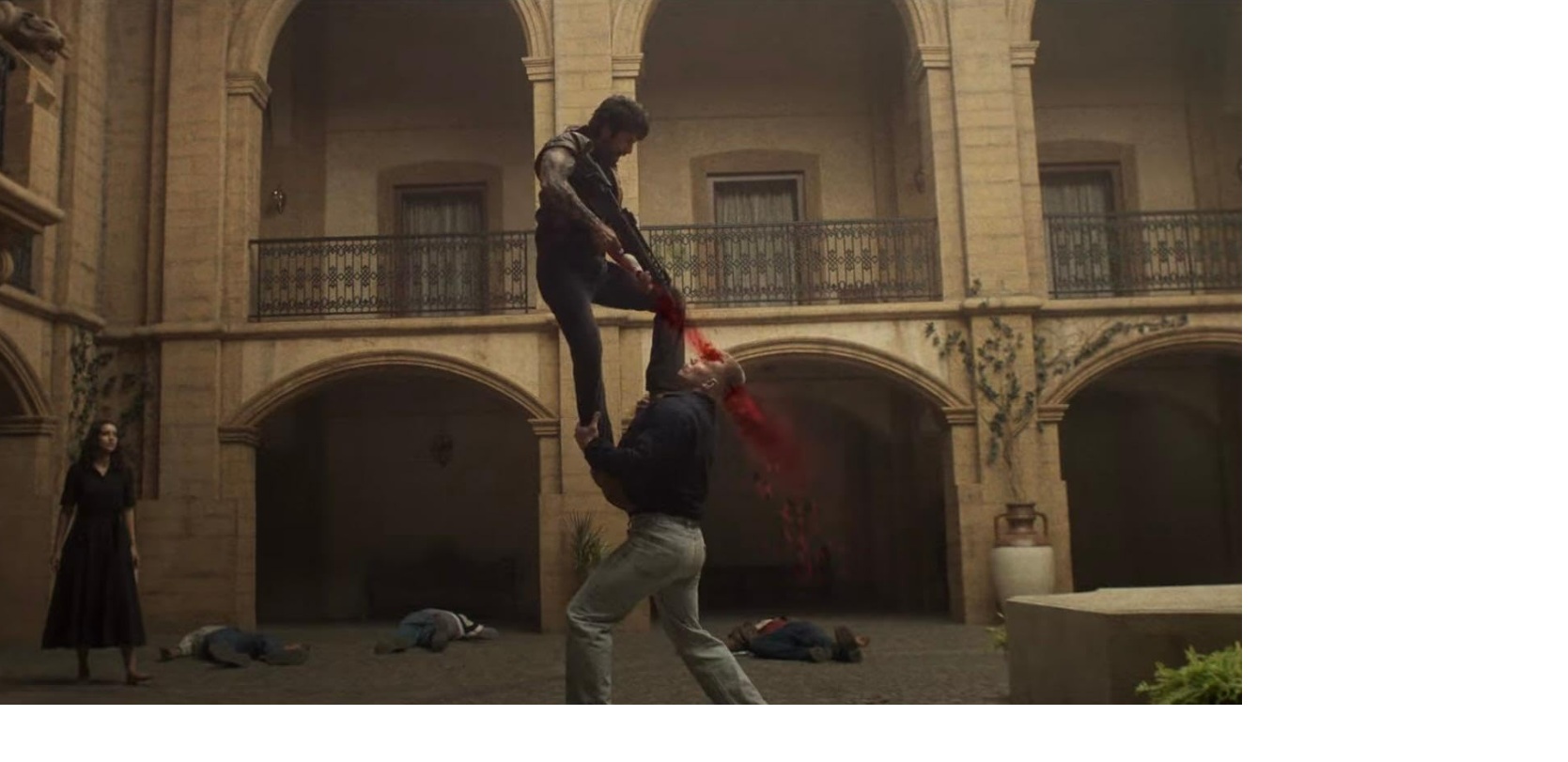 Epic action scene from O'Romeo showing a dramatic fight sequence inside a grand courtyard O'Romeo box office collection