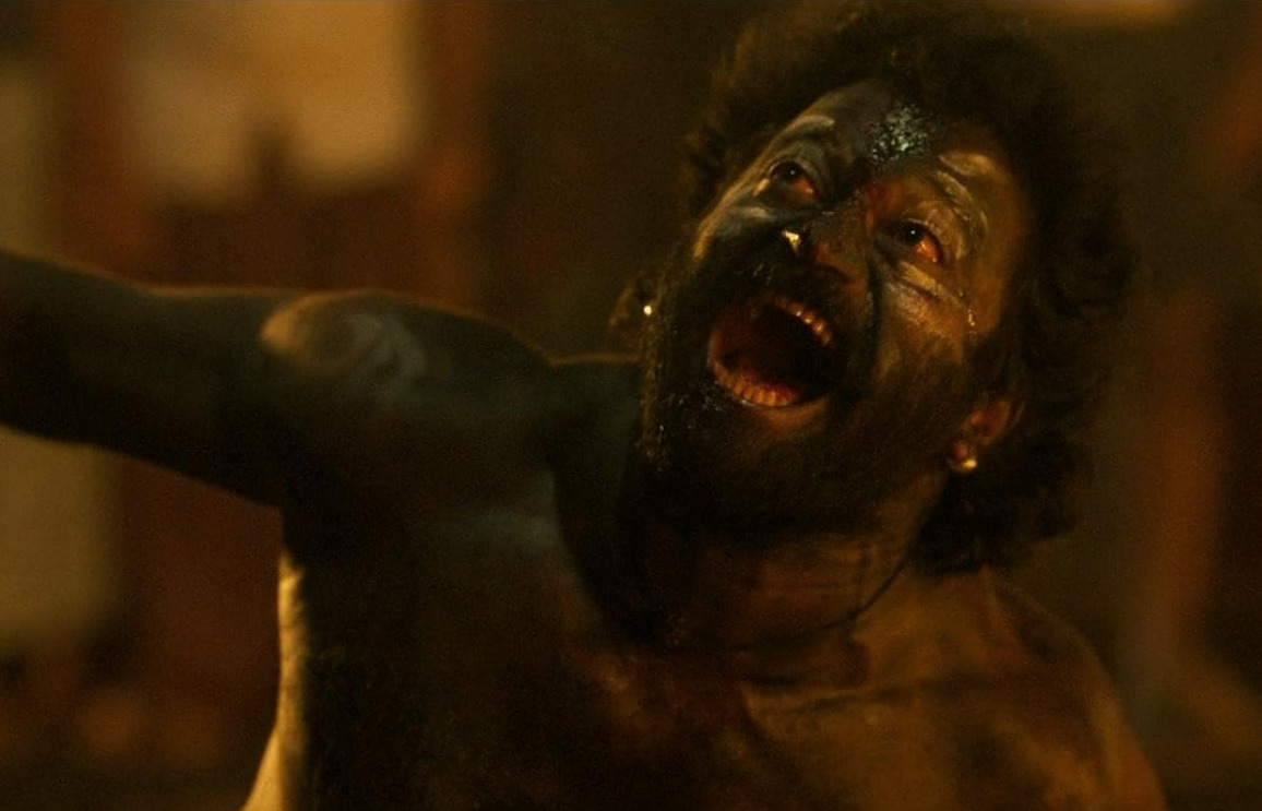 Official poster of Kantara featuring Rishab Shetty in an intense traditional avatar set against a mystical forest backdrop. best south indian movies dubbed in hindi