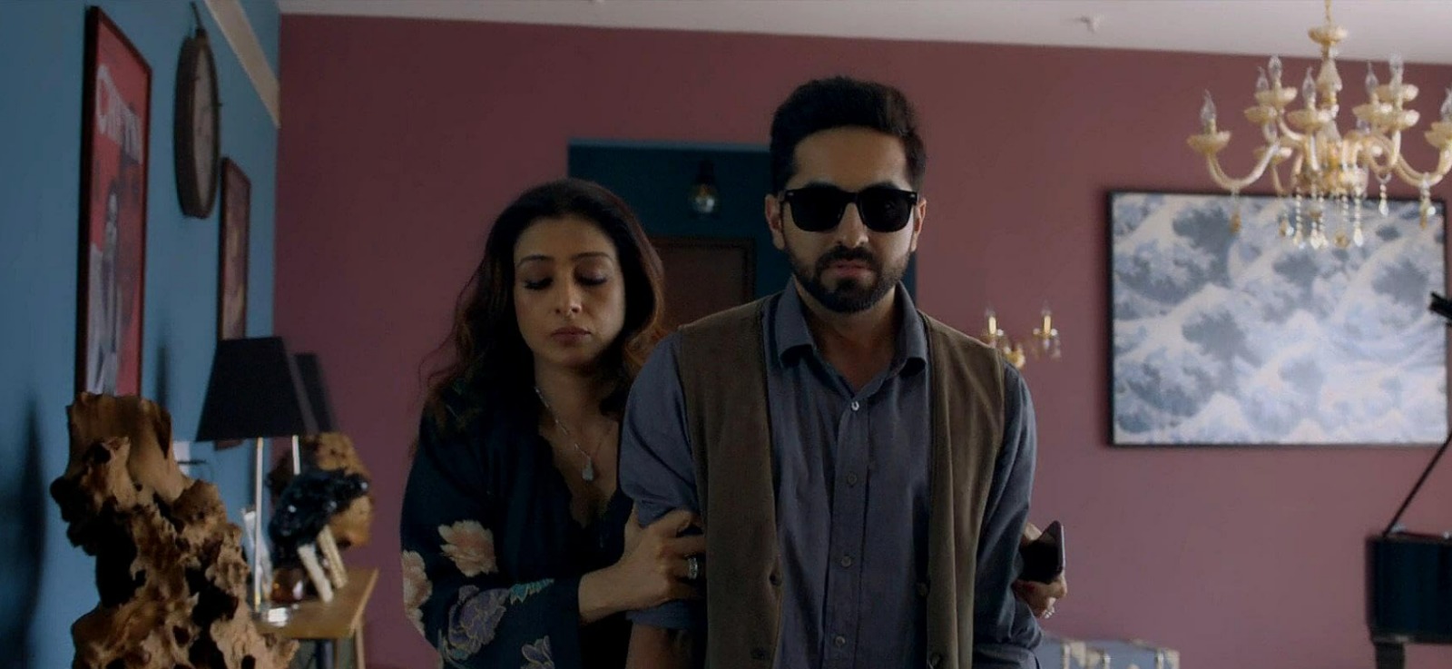A tense scene from Andhadhun showing a seemingly blind pianist caught in a dark, Suspense Thriller moment, reflecting the film’s mysterious and deceptive thriller tone.